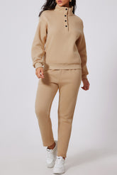 Half Snap Turtleneck Top and Pants Active Set Dust Storm OutfitFlow